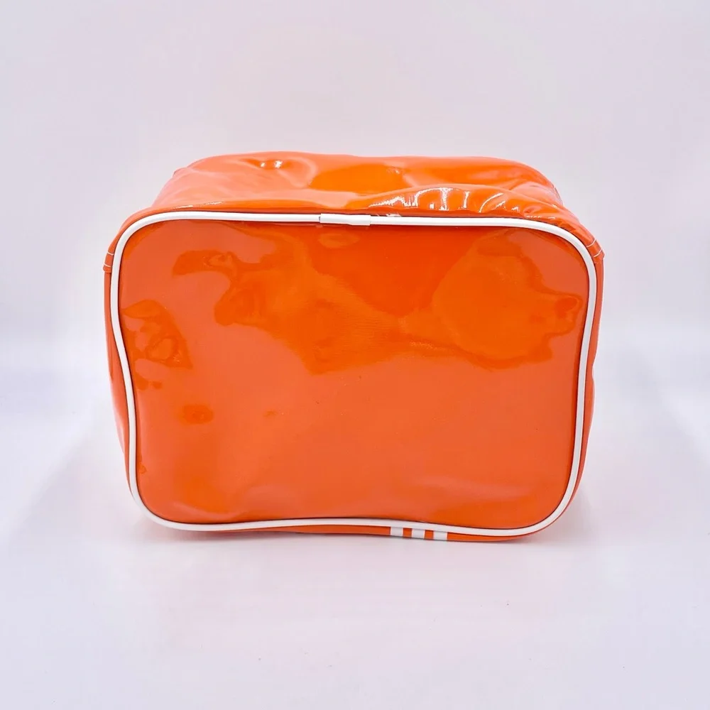 Vintage Adidas Vinyl Orange White Trefoil Logo Stripe Zip Up Block Travel Bag